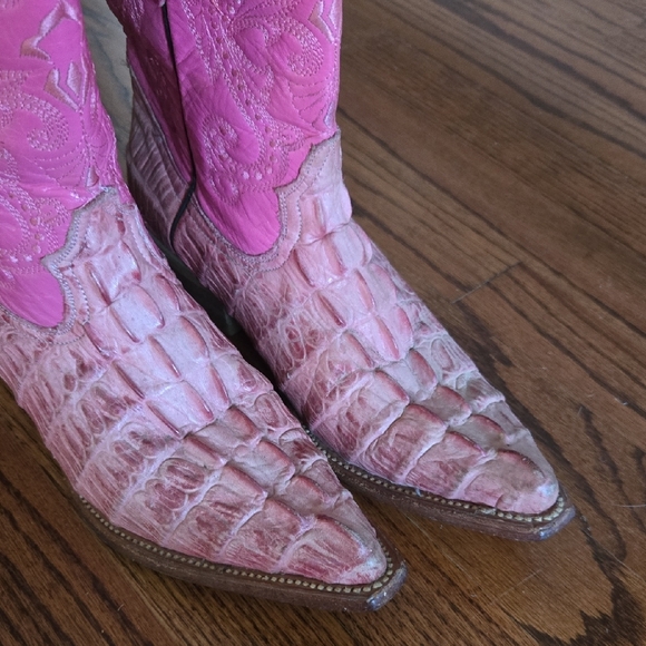 Vaquera (Mexico) Size 7 Women Genuine Leather Alligator Pink Dyed Western Boots - Picture 3 of 15
